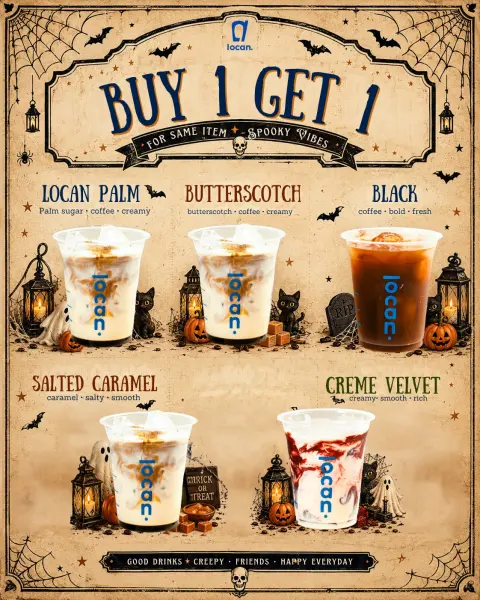 Poster promo Buy 1 Get 1: Beli 1 gratis 1 untuk menu yang sama